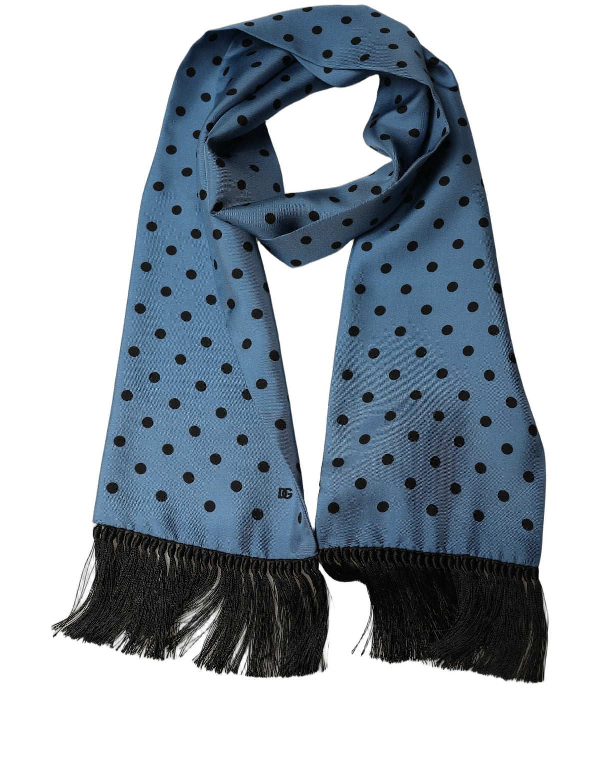 Dolce & Gabbana Dolce & Gabbana Blue Polka Dot Silk Fringed Lace Stole Men's Scarf