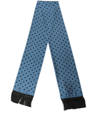 Dolce & Gabbana Dolce & Gabbana Blue Polka Dot Silk Fringed Lace Stole Men's Scarf