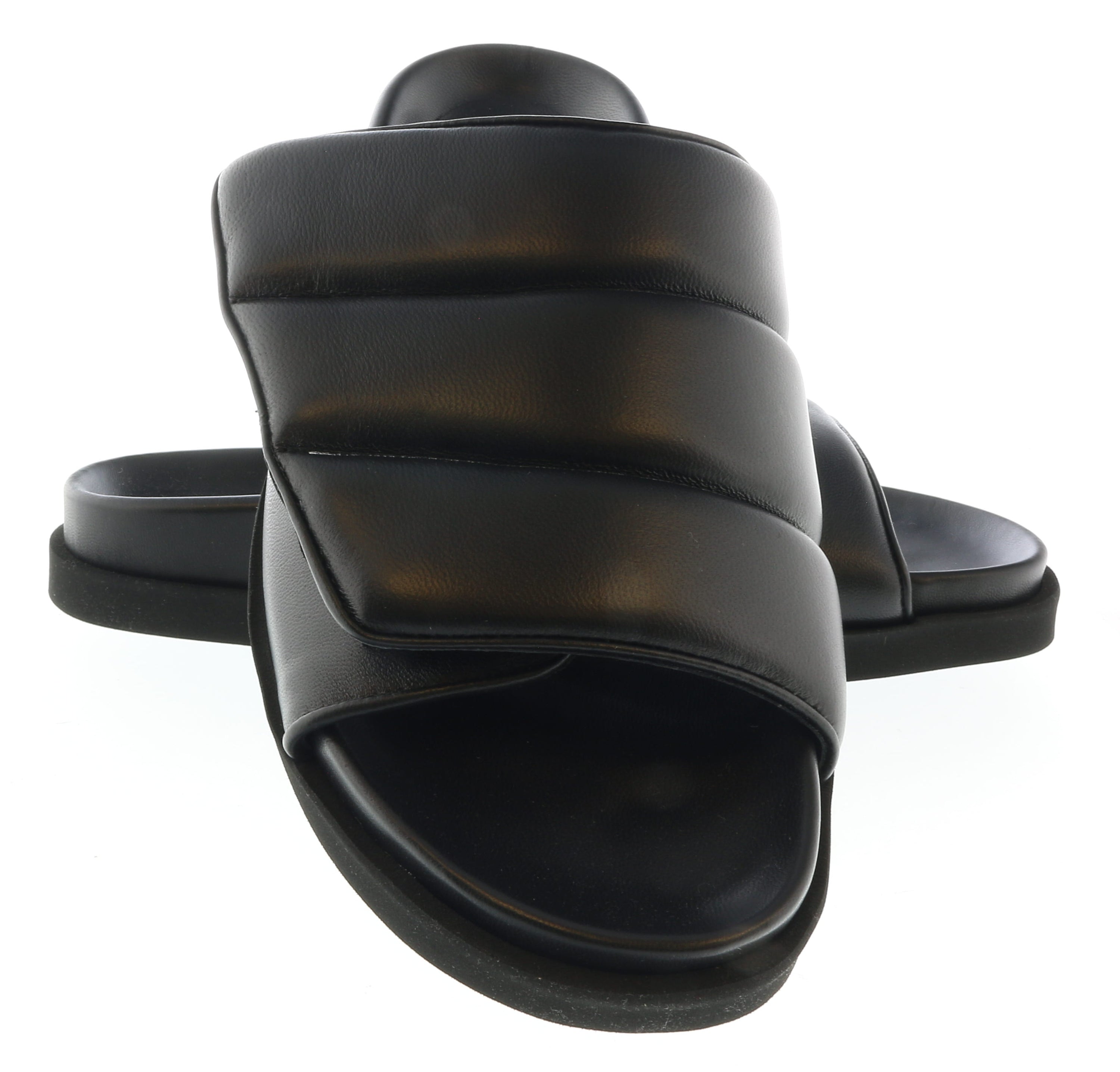Gia Borghini Black Padded Leather Slides