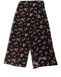 Dolce & Gabbana Dolce & Gabbana Black Silk Floral Chiffon Long Stole Women's Scarf