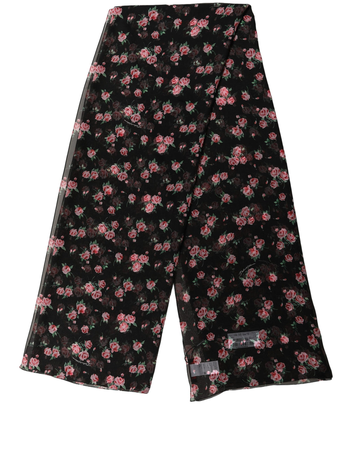 Dolce & Gabbana Dolce & Gabbana Black Silk Floral Chiffon Long Stole Women's Scarf