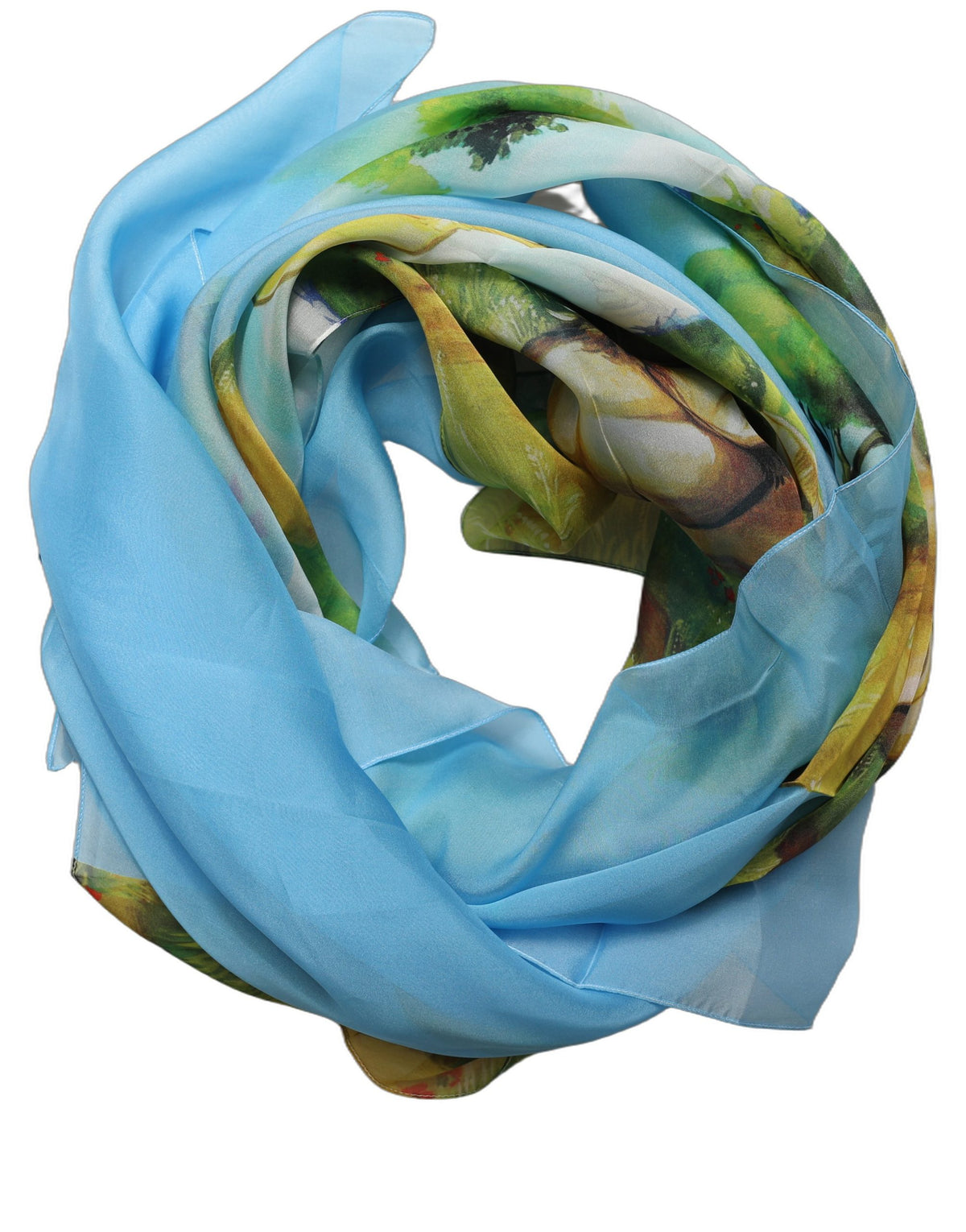 Dolce & Gabbana Dolce & Gabbana Light Blue Silk Landscape Foulard Women's Scarf