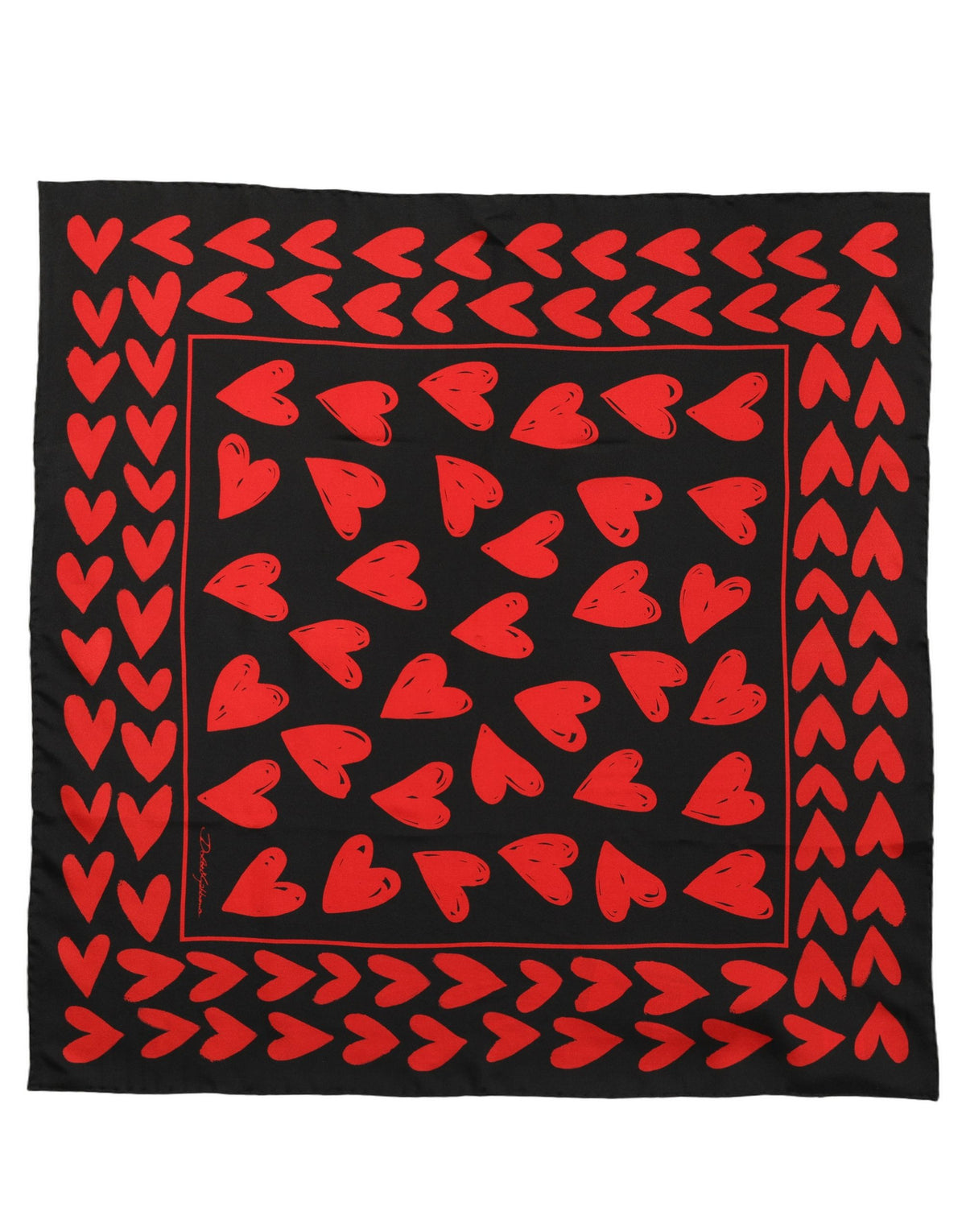 Dolce & Gabbana Dolce & Gabbana Black Red Silk Hearts Square Foulard Women's Scarf