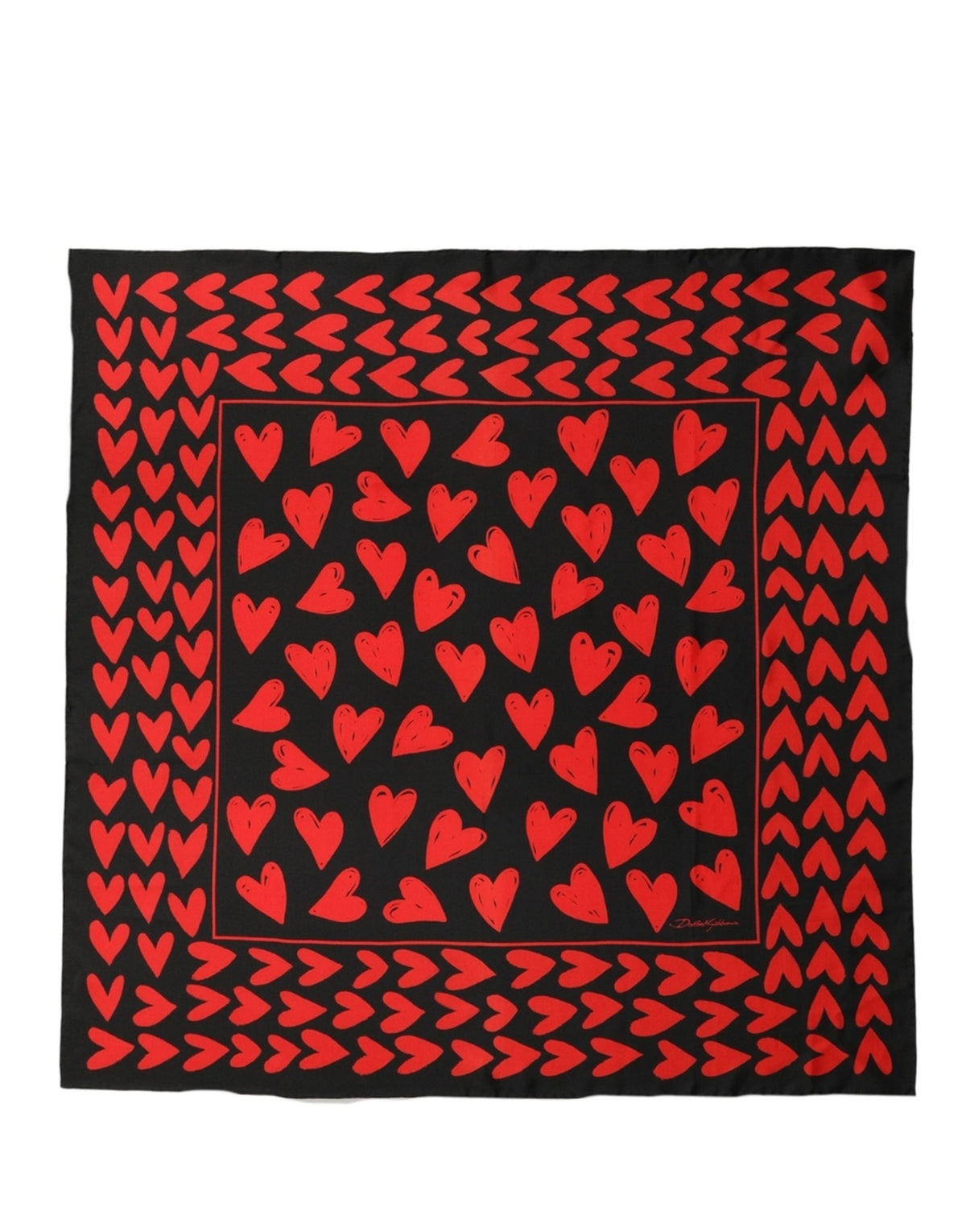 Dolce & Gabbana Dolce & Gabbana Black Red Silk Hearts Square Foulard Women's Scarf