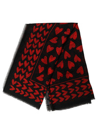 Dolce & Gabbana Dolce & Gabbana Black Red Cashmere Hearts Print Stole Women's Scarf