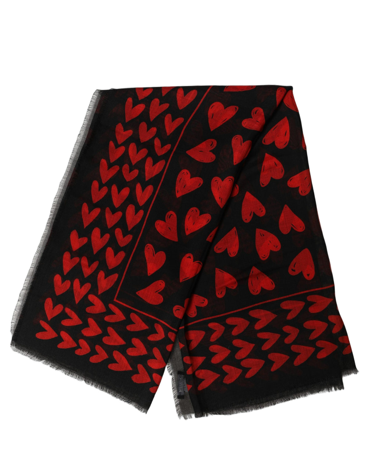 Dolce & Gabbana Dolce & Gabbana Black Red Cashmere Hearts Print Stole Women's Scarf