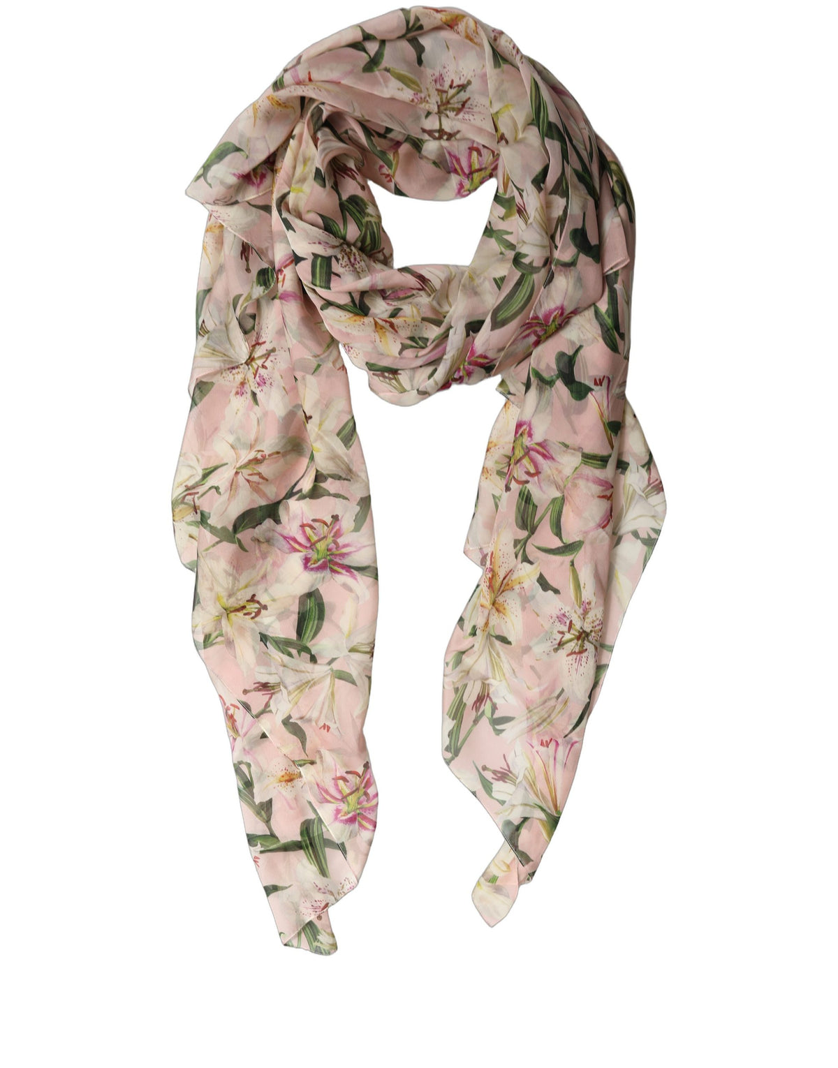Dolce & Gabbana Dolce & Gabbana Pink Silk Floral Chiffon Long Stole Women's Scarf