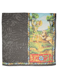 Dolce & Gabbana Dolce & Gabbana Dark Gray Silk Scenery Print Foulard Women's Scarf