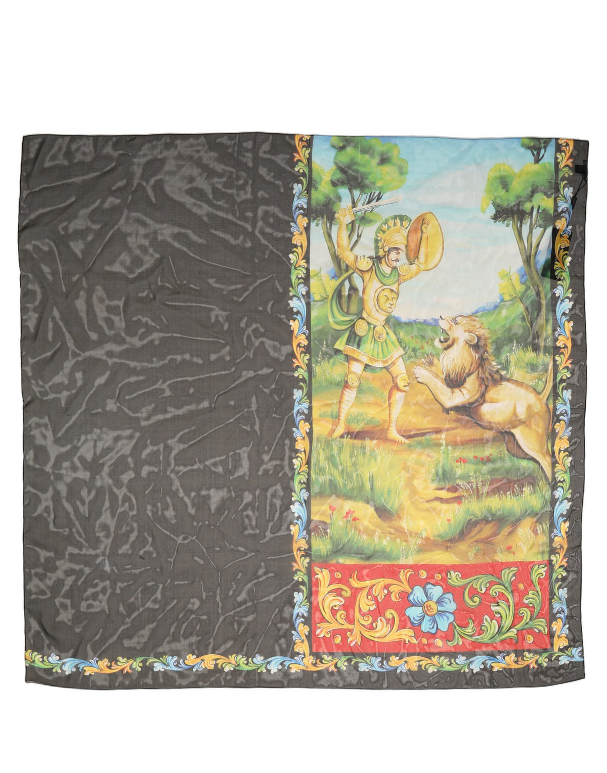 Dolce & Gabbana Dolce & Gabbana Dark Gray Silk Scenery Print Foulard Women's Scarf