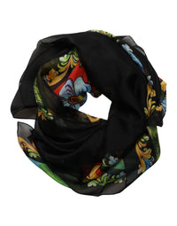 Dolce & Gabbana Dolce & Gabbana Dark Gray Silk Scenery Print Foulard Women's Scarf