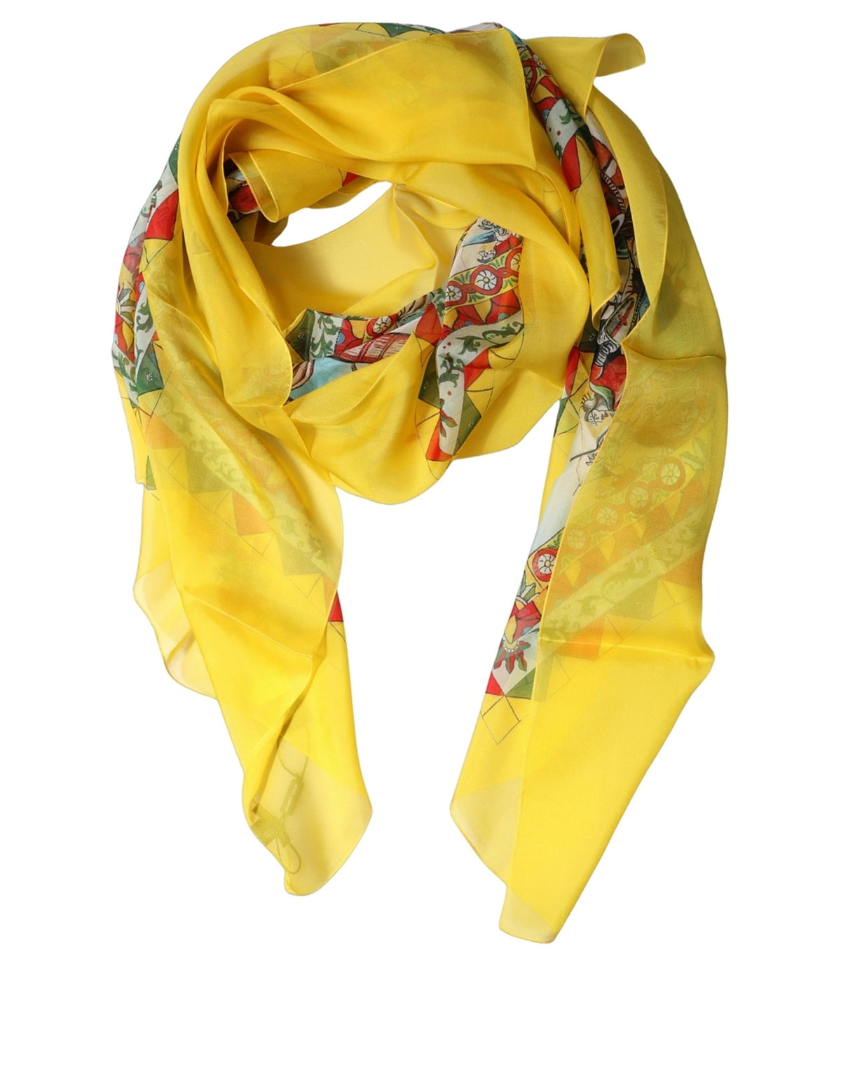 Dolce & Gabbana Dolce & Gabbana Yellow Silk Printed Shawl Stole Women's Scarf