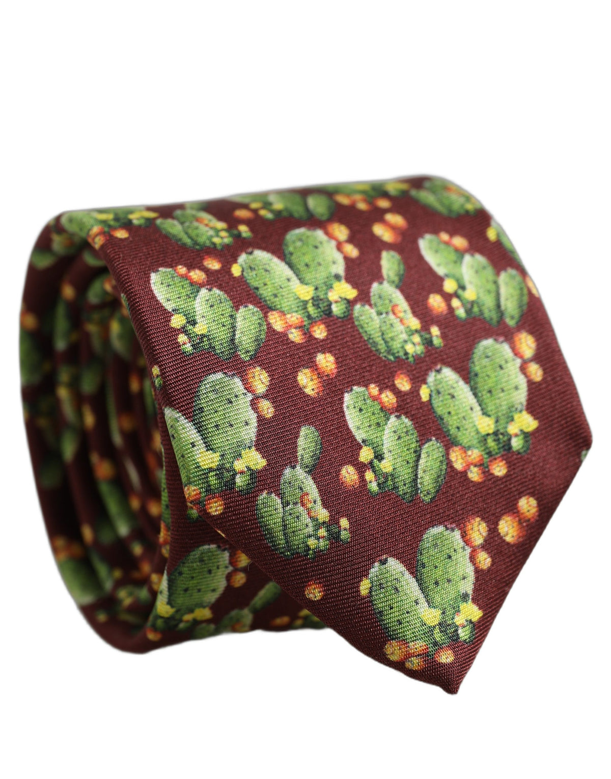 Dolce & Gabbana Dolce & Gabbana Maroon Silk Cactus Floral Adjustable Men'sd Men NeckMen's Men's Tie