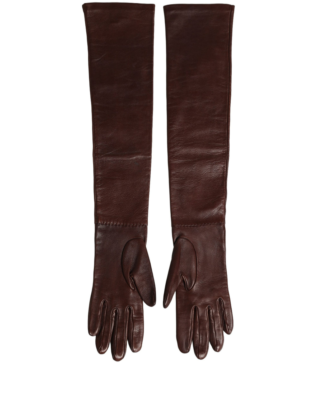 Dolce & Gabbana Dolce & Gabbana Brown Genuine Leather Long Elbow Length Women's Gloves