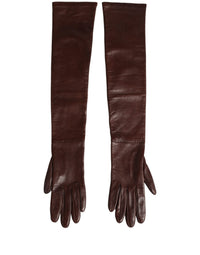 Dolce & Gabbana Dolce & Gabbana Brown Genuine Leather Long Elbow Length Women's Gloves