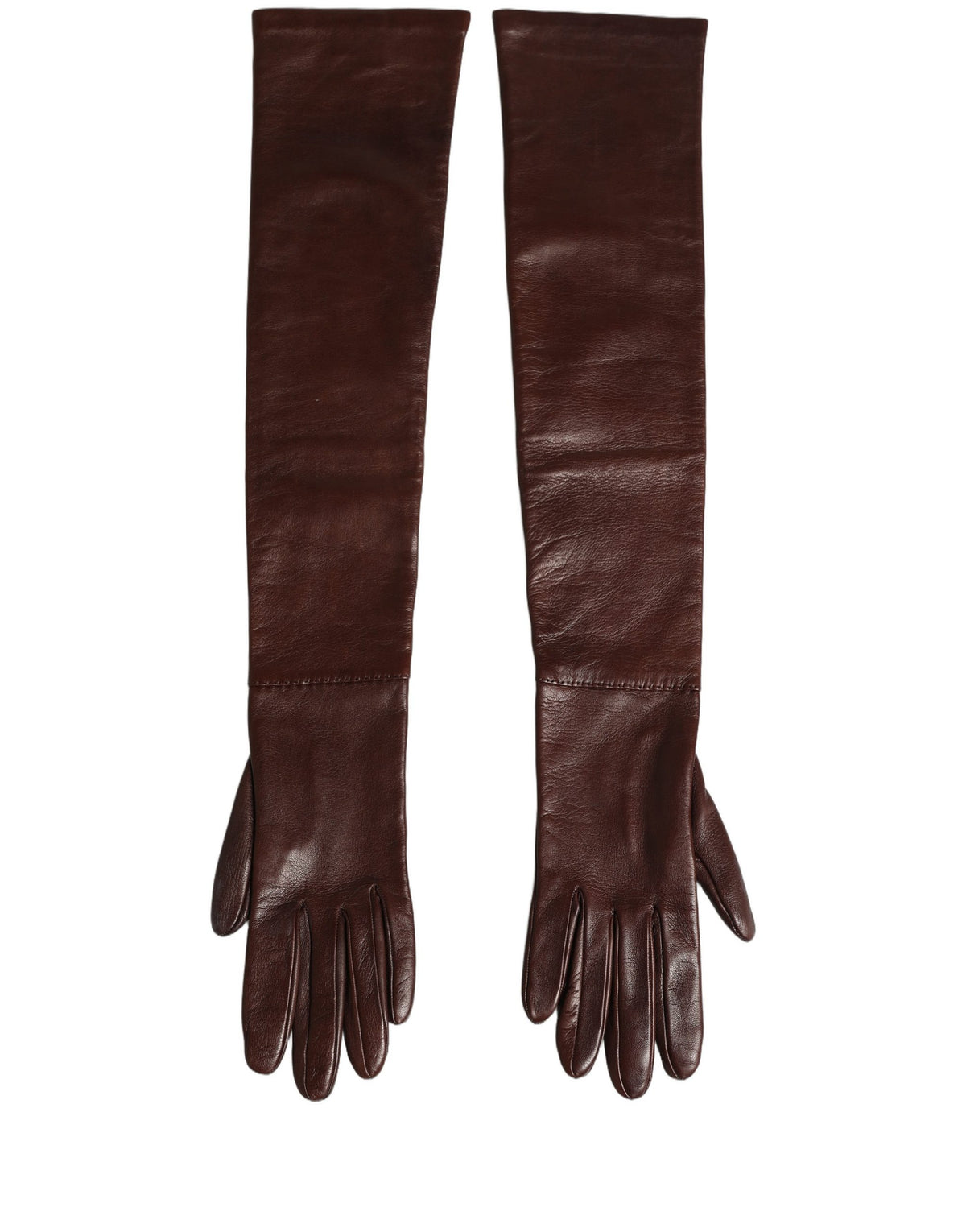 Dolce & Gabbana Dolce & Gabbana Brown Genuine Leather Long Elbow Length Women's Gloves