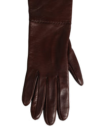 Dolce & Gabbana Dolce & Gabbana Brown Genuine Leather Long Elbow Length Women's Gloves