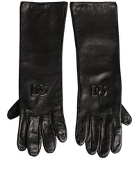 Dolce & Gabbana Dolce & Gabbana Black Genuine Leather Embossed DG Logo Women's Gloves