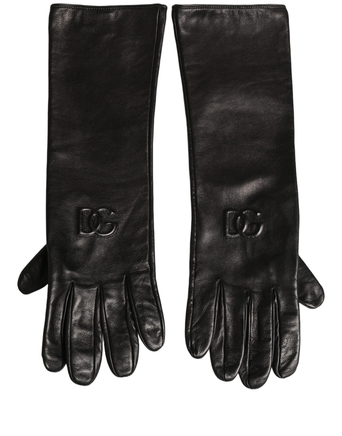 Dolce & Gabbana Dolce & Gabbana Black Genuine Leather Embossed DG Logo Women's Gloves