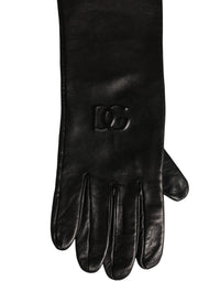Dolce & Gabbana Dolce & Gabbana Black Genuine Leather Embossed DG Logo Women's Gloves