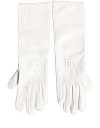 Dolce & Gabbana Dolce & Gabbana White Genuine Leather Embossed DG Logo Women's Gloves