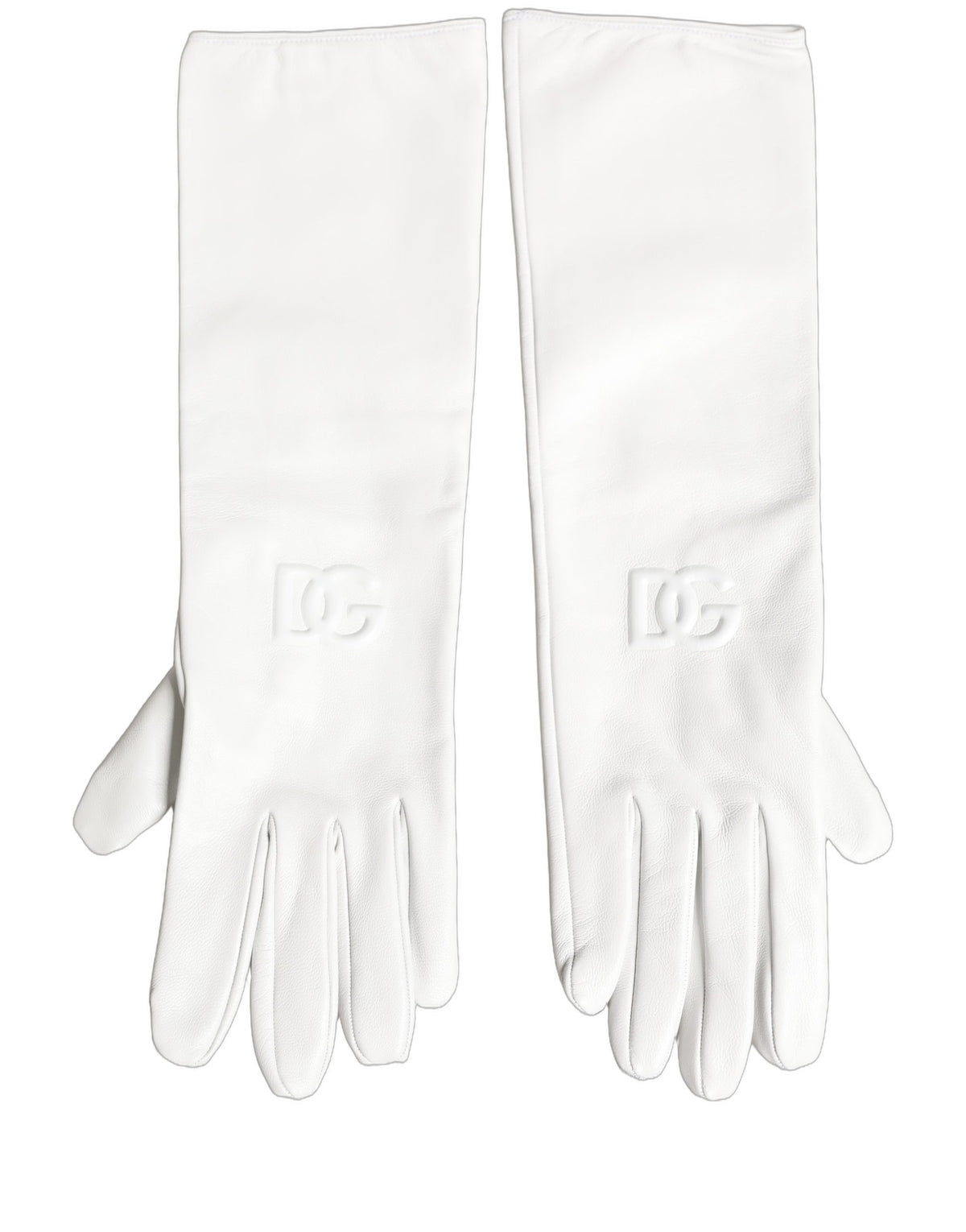 Dolce & Gabbana Dolce & Gabbana White Genuine Leather Embossed DG Logo Women's Gloves