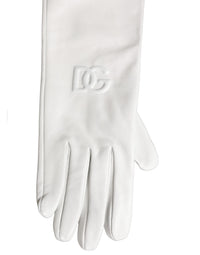 Dolce & Gabbana Dolce & Gabbana White Genuine Leather Embossed DG Logo Women's Gloves