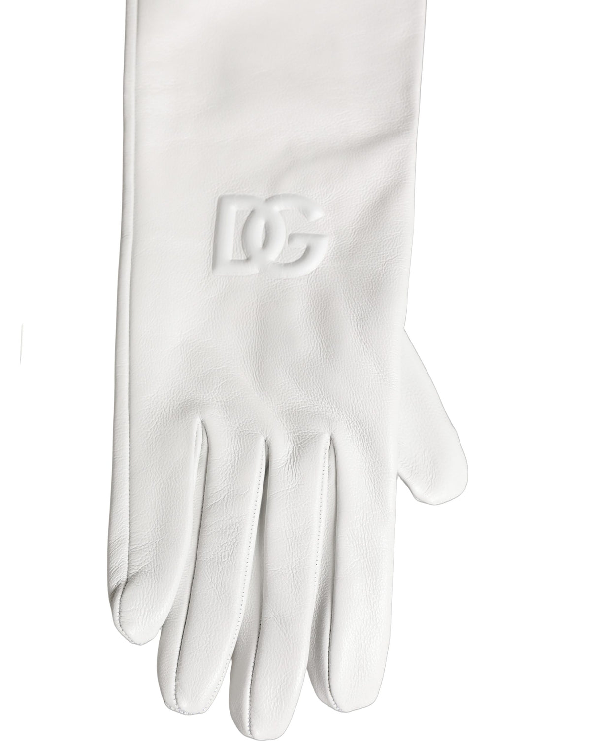 Dolce & Gabbana Dolce & Gabbana White Genuine Leather Embossed DG Logo Women's Gloves