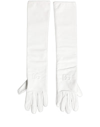Dolce & Gabbana Dolce & Gabbana White Genuine Leather Embossed DG Logo Women's Gloves