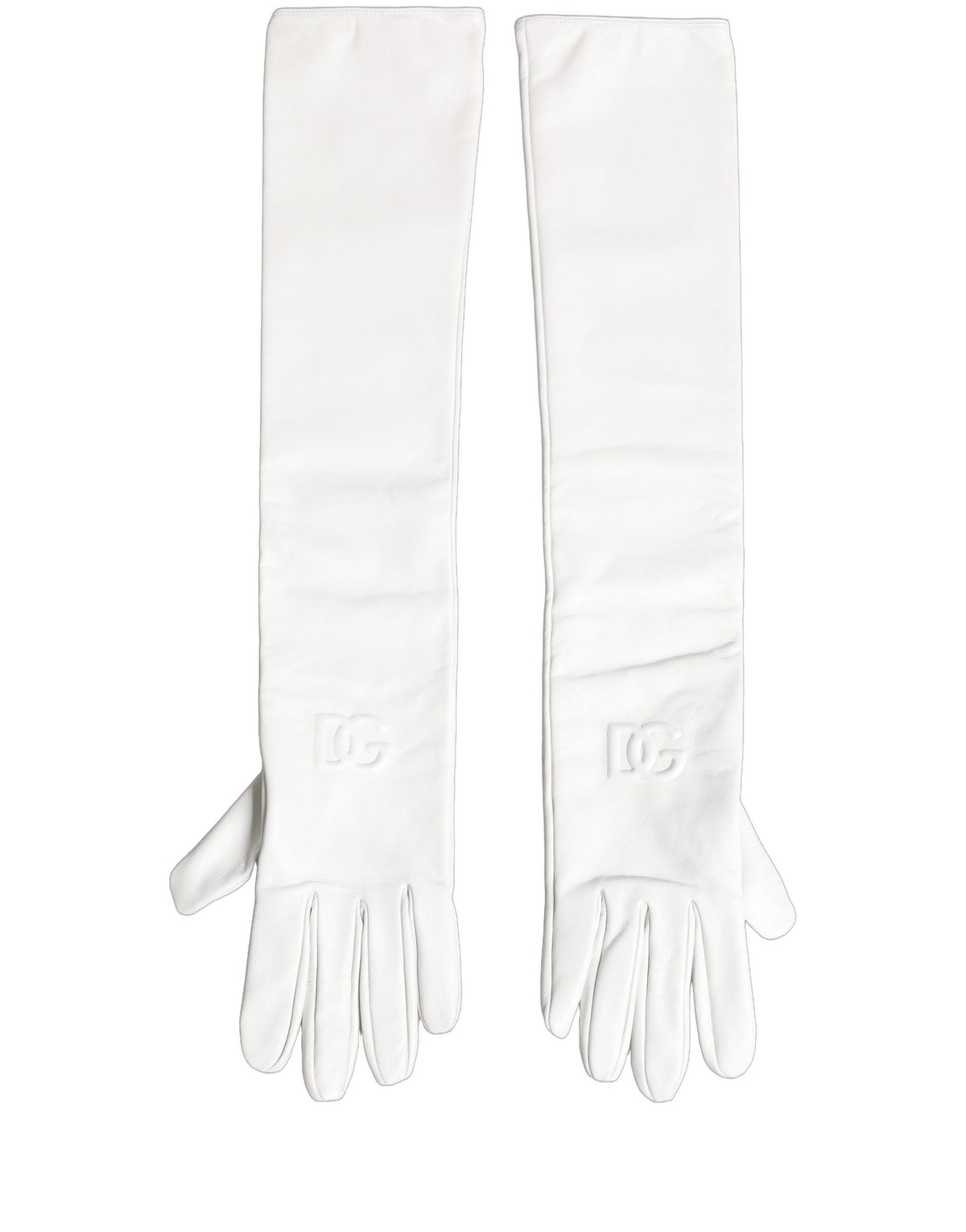 Dolce & Gabbana Dolce & Gabbana White Genuine Leather Embossed DG Logo Women's Gloves
