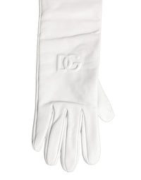 Dolce & Gabbana Dolce & Gabbana White Genuine Leather Embossed DG Logo Women's Gloves