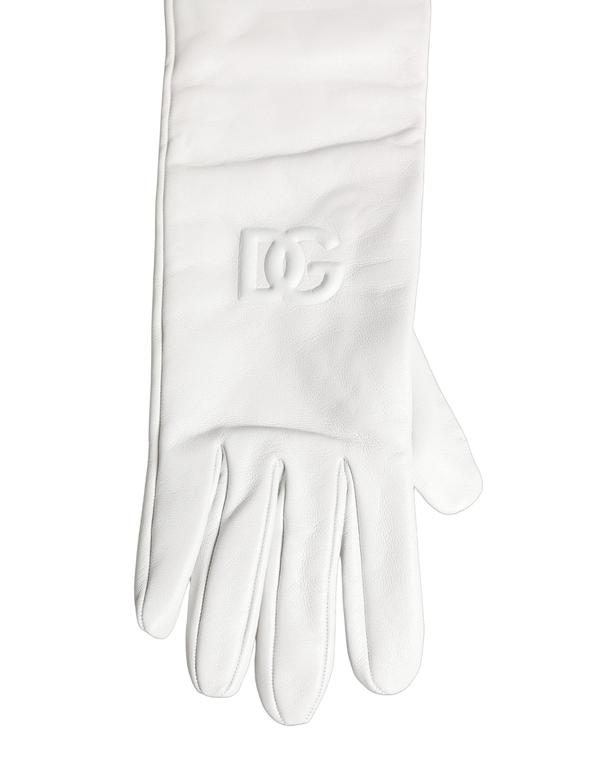 Dolce & Gabbana Dolce & Gabbana White Genuine Leather Embossed DG Logo Women's Gloves