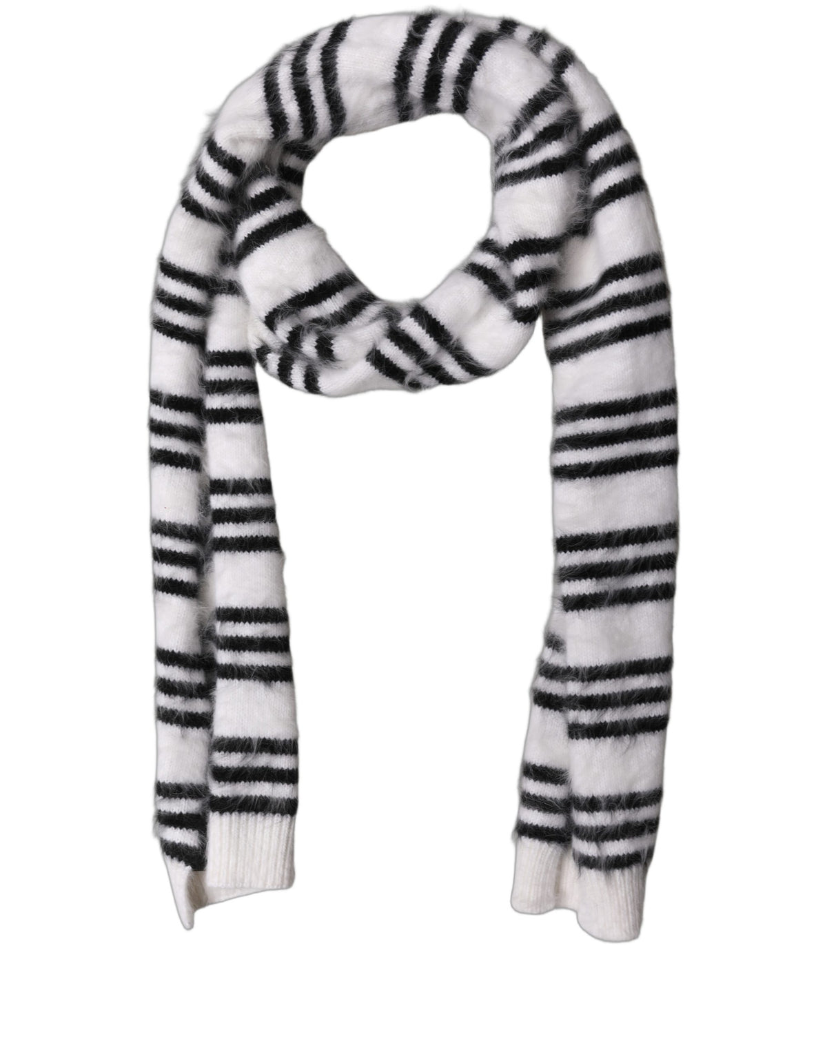 Dolce & Gabbana Dolce & Gabbana White Black Striped Skinny Neck Warmer Women's Scarf