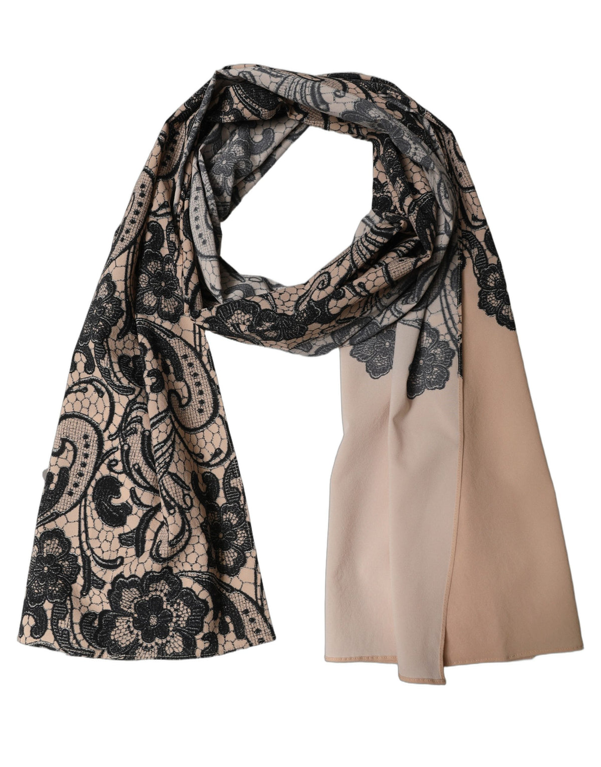 Dolce & Gabbana Dolce & Gabbana Black Beige Floral Lace Silk Neck Shawl Women's Scarf