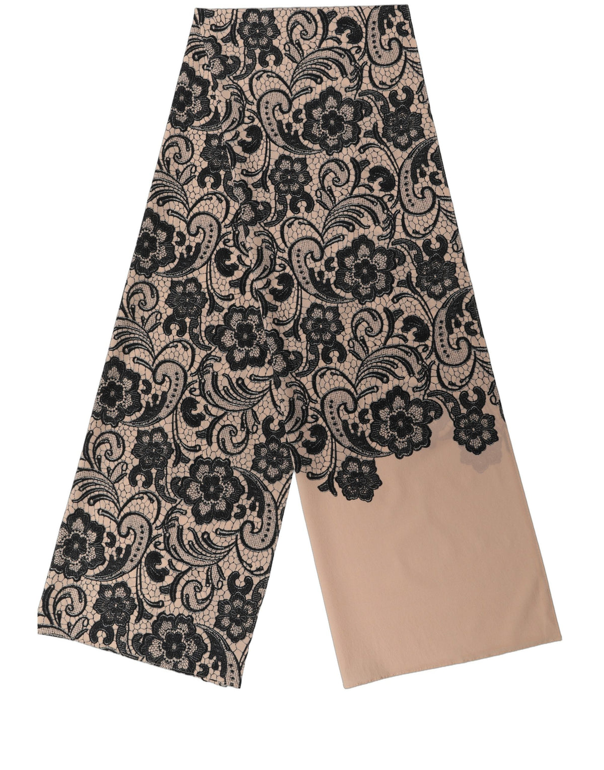 Dolce & Gabbana Dolce & Gabbana Black Beige Floral Lace Silk Neck Shawl Women's Scarf
