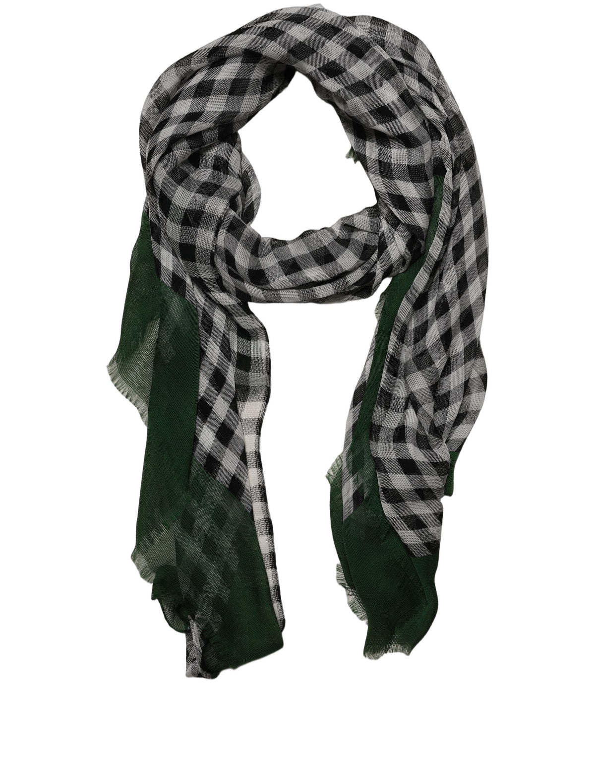 Dolce & Gabbana Green White Napoli Silk Gingham Shawl Women's Scarf