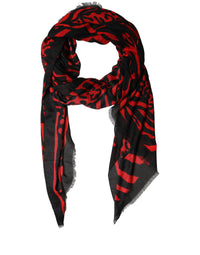 Dolce & Gabbana Dolce & Gabbana Black Red Printed Modal Neck Shawl Women's Scarf