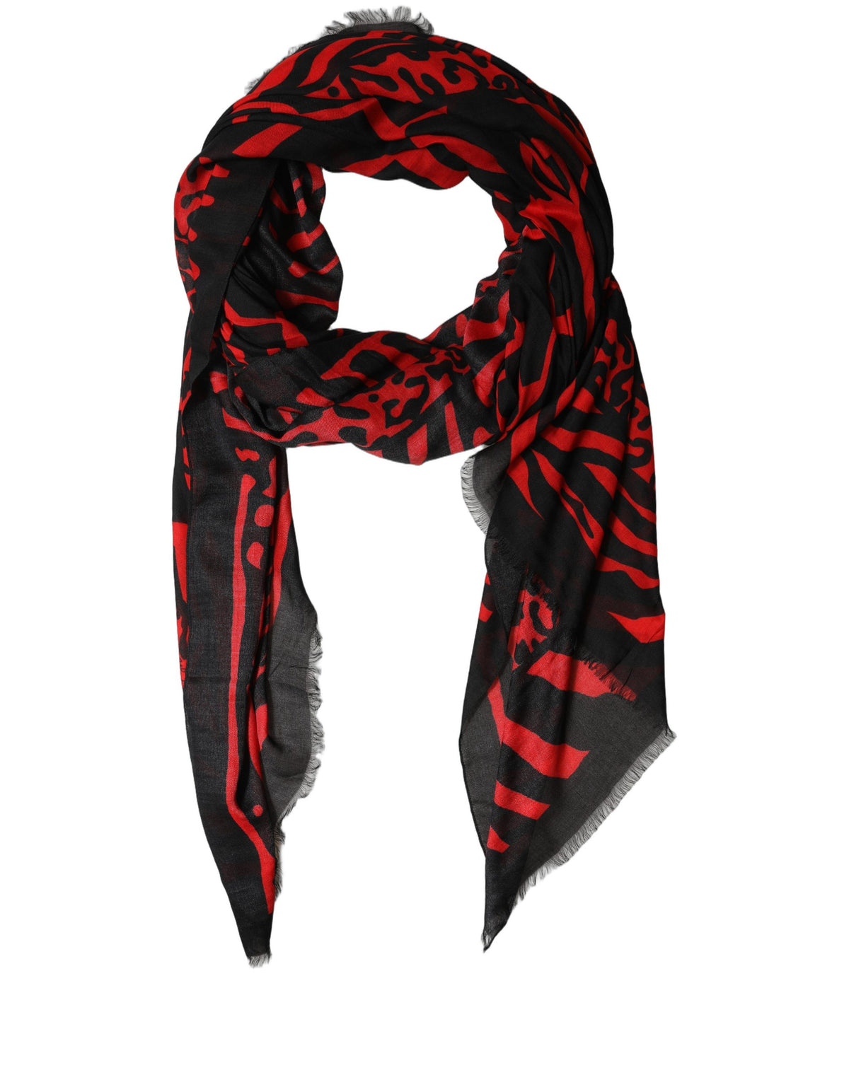 Dolce & Gabbana Dolce & Gabbana Black Red Printed Modal Neck Shawl Women's Scarf