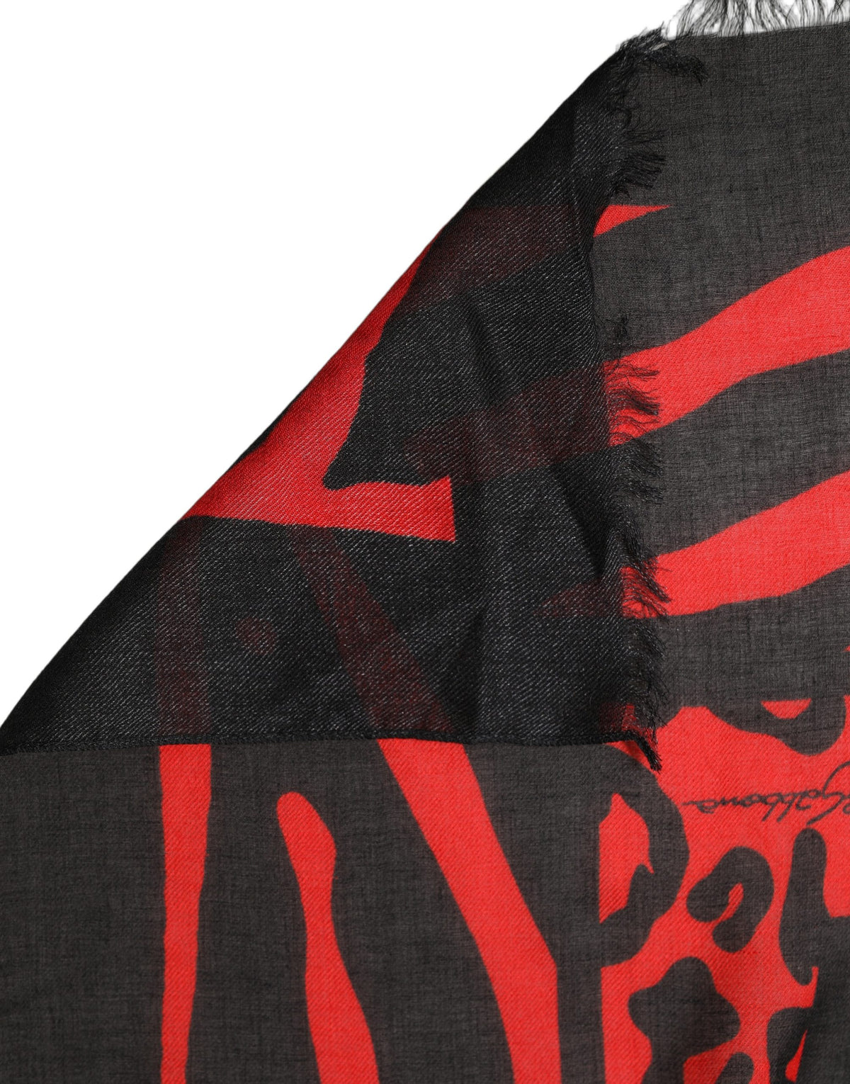 Dolce & Gabbana Dolce & Gabbana Black Red Printed Modal Neck Shawl Women's Scarf