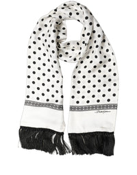 Dolce & Gabbana Dolce & Gabbana White Black Polka Dot Fringed Shawl Women's Scarf