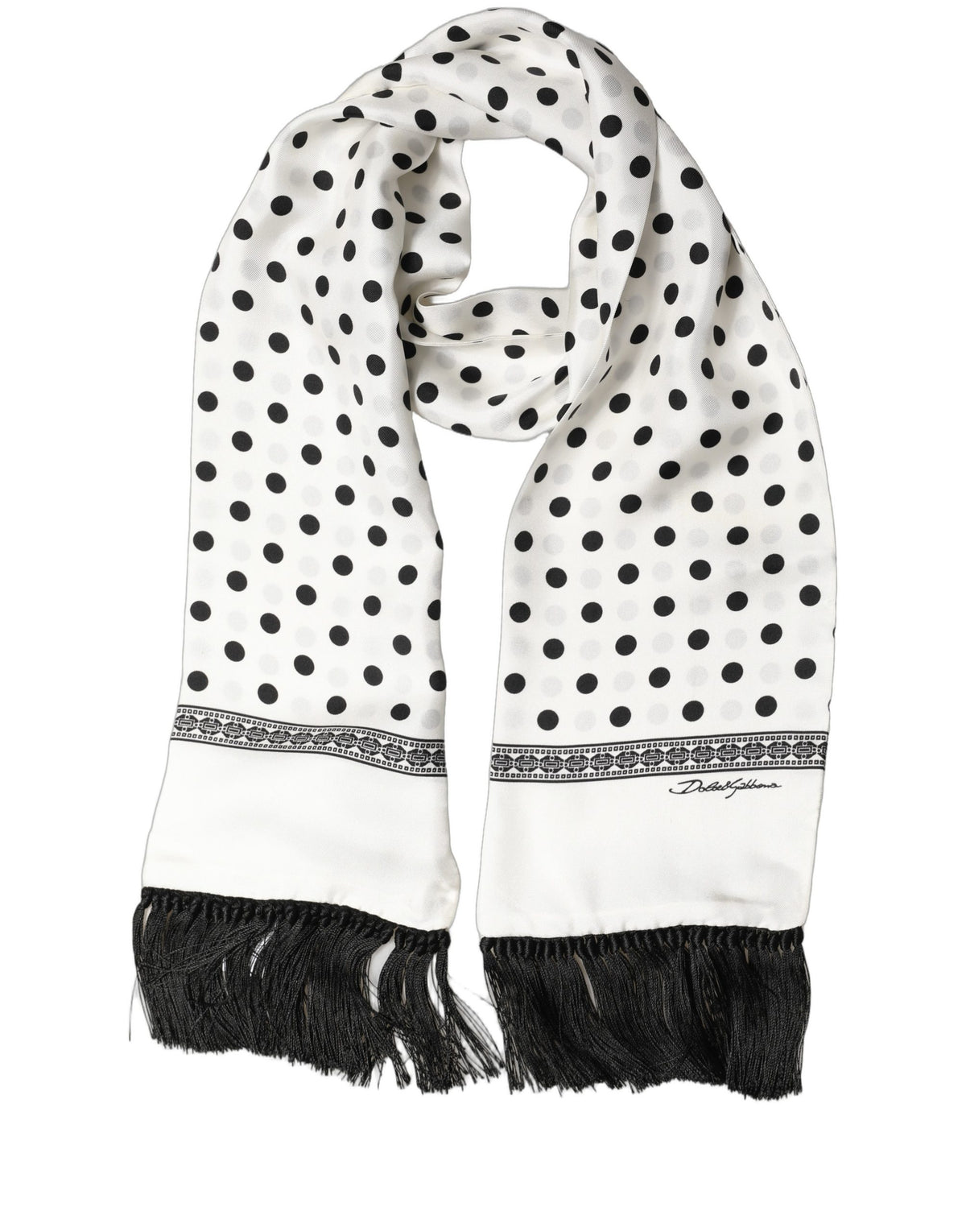 Dolce & Gabbana Dolce & Gabbana White Black Polka Dot Fringed Shawl Women's Scarf