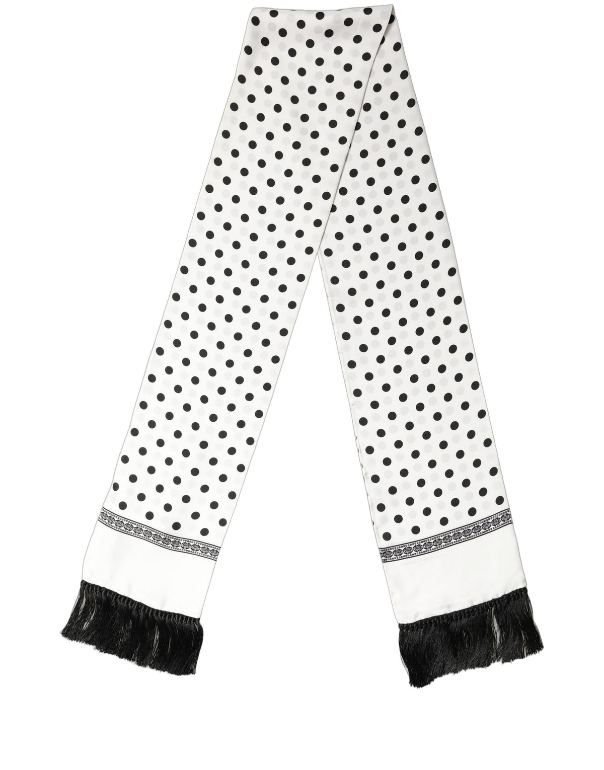 Dolce & Gabbana Dolce & Gabbana White Black Polka Dot Fringed Shawl Women's Scarf