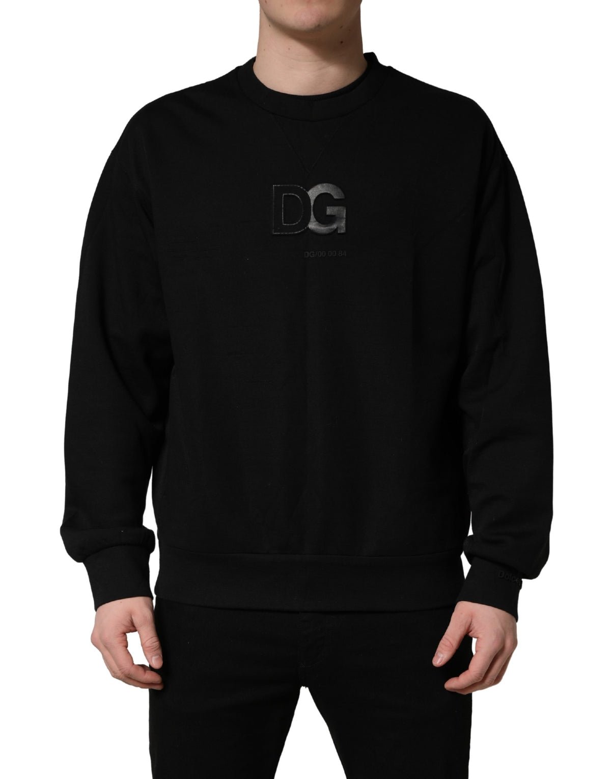 Dolce & Gabbana Dolce & Gabbana Black Cotton DG Crew Neck Sweatshirt Men's Sweater