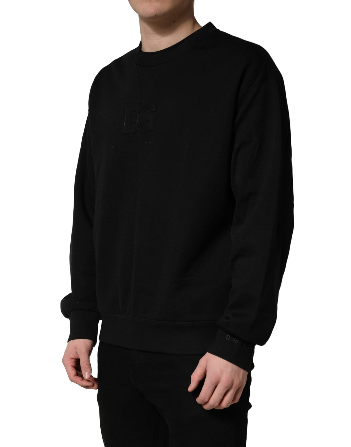 Dolce & Gabbana Dolce & Gabbana Black Cotton DG Crew Neck Sweatshirt Men's Sweater