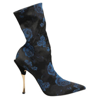 Dolce & Gabbana Dolce & Gabbana Black Blue Floral Stretch Sock Boots Women's Shoes