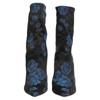 Dolce & Gabbana Dolce & Gabbana Black Blue Floral Stretch Sock Boots Women's Shoes