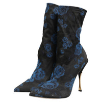 Dolce & Gabbana Dolce & Gabbana Black Blue Floral Stretch Sock Boots Women's Shoes