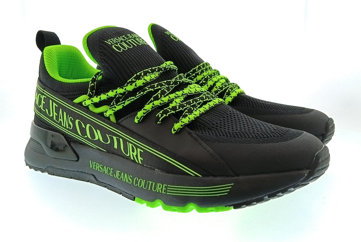Versace Jeans Couture Versace Jeans Couture Mens Black / Neon Green Neon Accent Runner Sneakers-