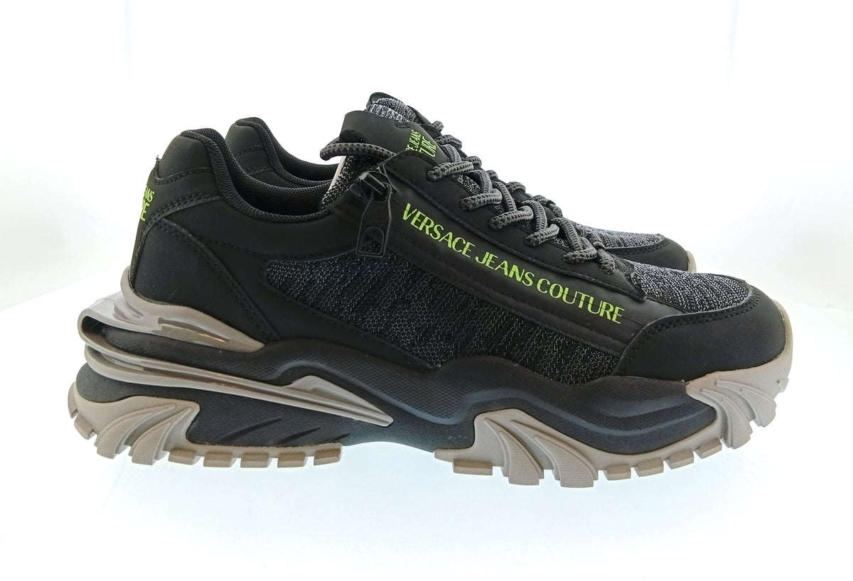 Versace Jeans Couture Versace Jeans Couture Mens Black / Gray / Neon Green Chunky Knit Runner Sneakers-