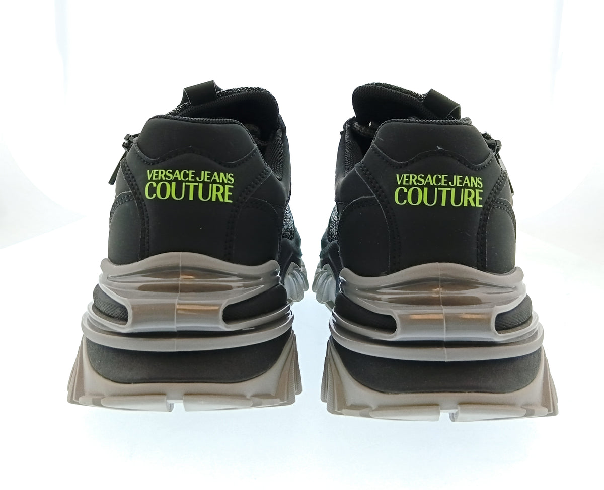 Versace Jeans Couture Versace Jeans Couture Mens Black / Gray / Neon Green Chunky Knit Runner Sneakers-