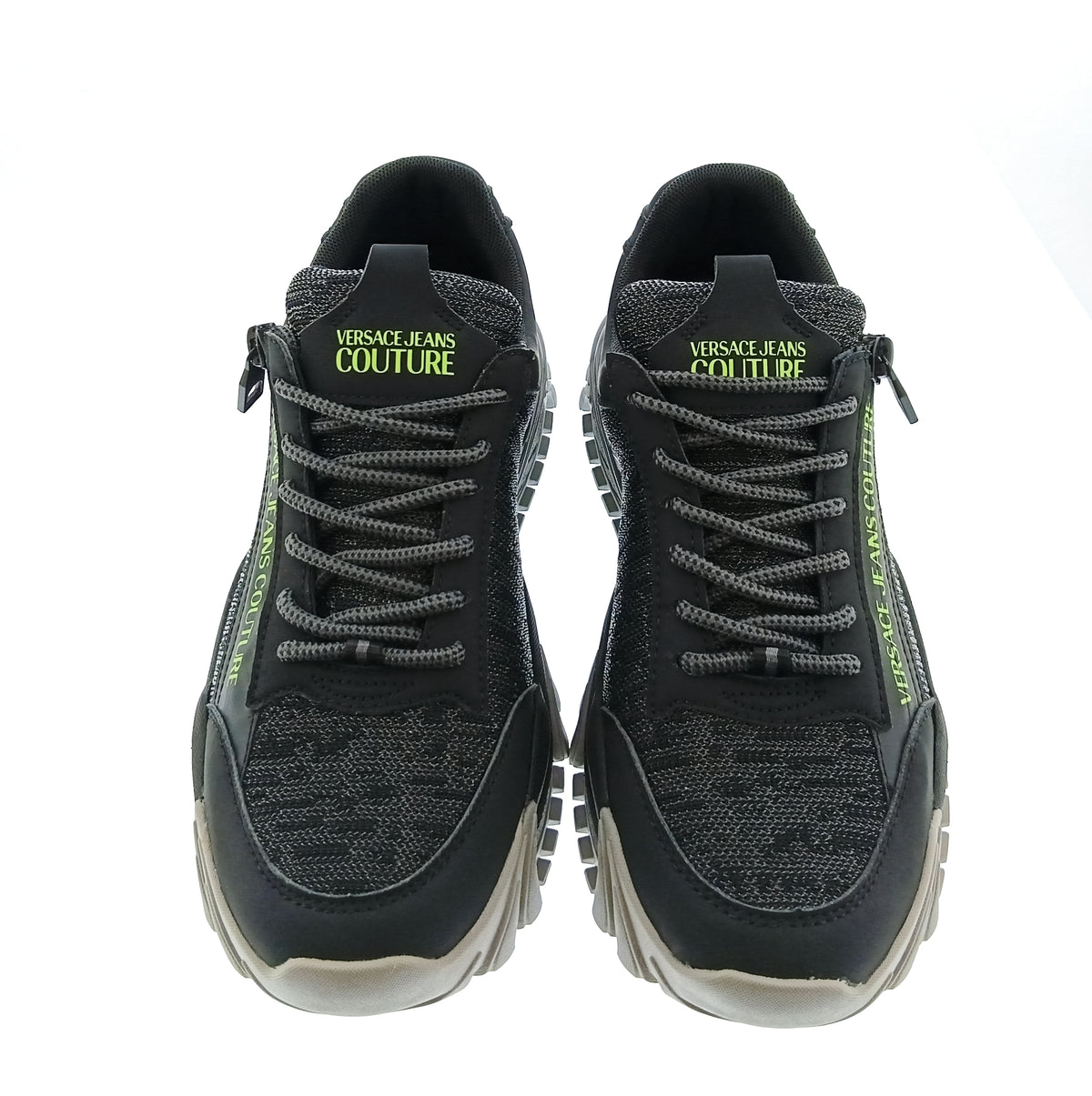 Versace Jeans Couture Versace Jeans Couture Mens Black / Gray / Neon Green Chunky Knit Runner Sneakers-